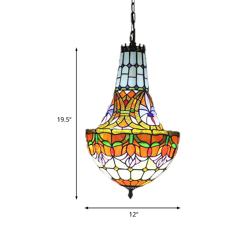 12/16 Flower Chandelier: Stained Glass Tiffany Pendant Light Fixture | Antique Bronze Finish