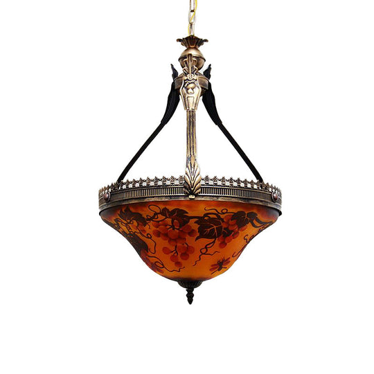 Yellow Stained Glass Mediterranean Flower Chandelier - 3-Light Pendant Lamp, 12"/16" Wide