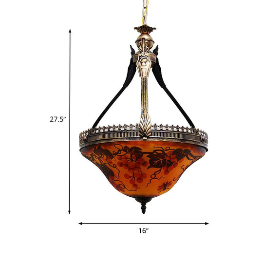 Yellow Stained Glass Mediterranean Flower Chandelier - 3-Light Pendant Lamp, 12"/16" Wide