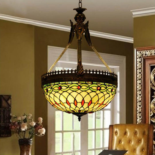 Tiffany Style Dragonfly Chandelier - Yellow/Orange/Pink & White Stained Glass Hanging Lamp - 3 Lights