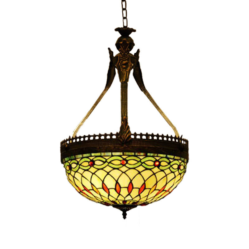 Tiffany Style Dragonfly Chandelier - 3 Light Stained Glass Hanging Lamp In Yellow/Orange/Pink And