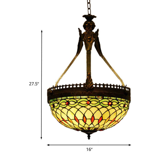 Tiffany Style Dragonfly Chandelier - 3 Light Stained Glass Hanging Lamp In Yellow/Orange/Pink And