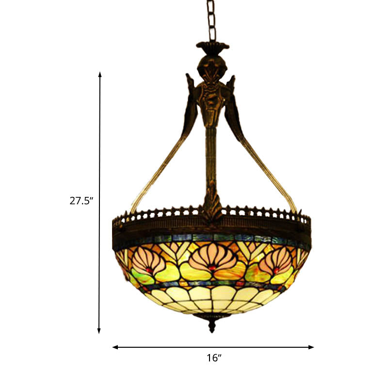 Tiffany Style Dragonfly Chandelier - 3 Light Stained Glass Hanging Lamp In Yellow/Orange/Pink And