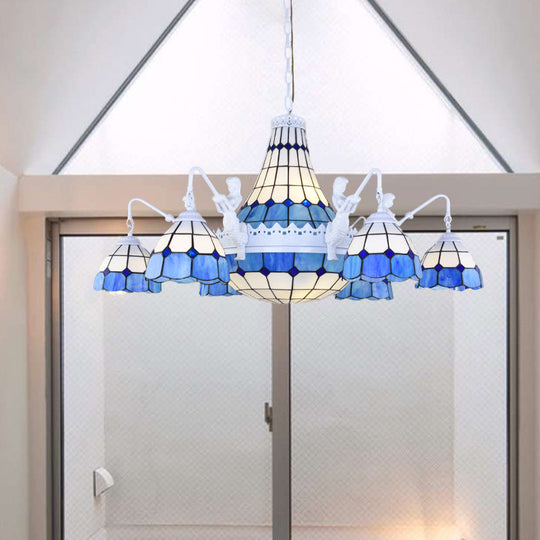 Baroque Stained Glass Grid Pattern Chandelier with 13 Lights Pendant