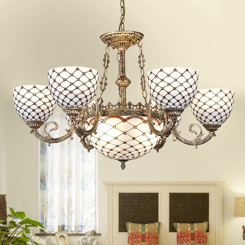 Tiffany Style Beaded Stained Glass Chandelier - Antique Brass Pendant Available in 3 Sizes & 3 Light Options