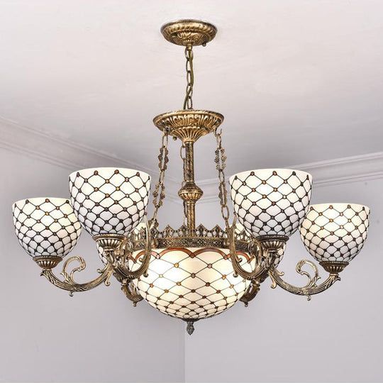 Antique Brass Beaded Chandelier With Tiffany Style Stained Glass - 3/5/9 Lights 23/24.5/31.5W