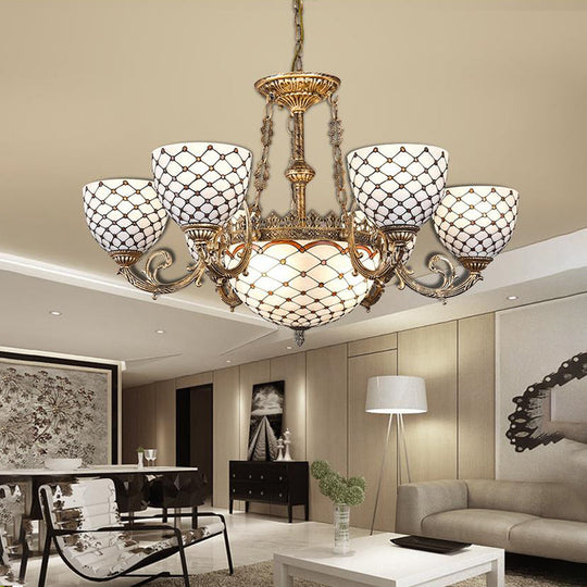 Tiffany Style Beaded Stained Glass Chandelier - Antique Brass Pendant Available in 3 Sizes & 3 Light Options