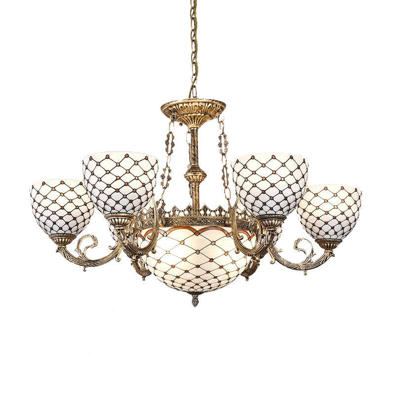 Tiffany Style Beaded Stained Glass Chandelier - Antique Brass Pendant Available in 3 Sizes & 3 Light Options