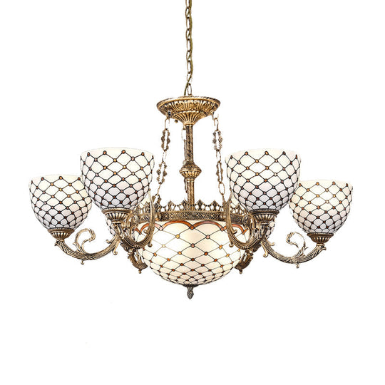 Antique Brass Beaded Chandelier With Tiffany Style Stained Glass - 3/5/9 Lights 23/24.5/31.5W