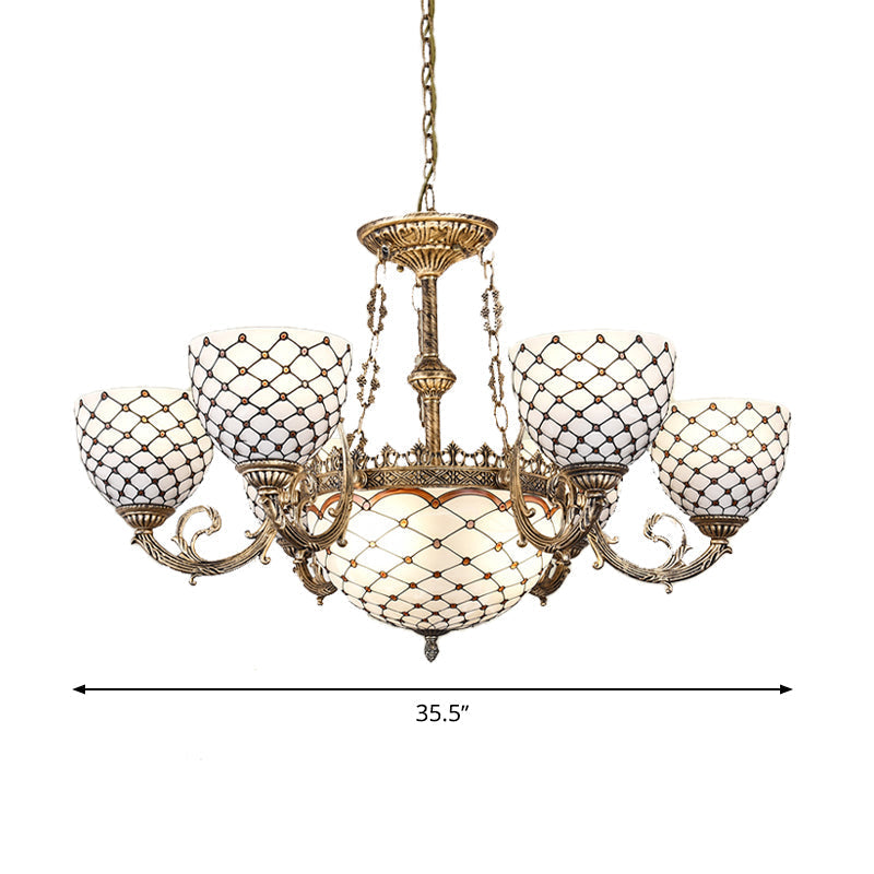 Tiffany Style Beaded Stained Glass Chandelier - Antique Brass Pendant Available in 3 Sizes & 3 Light Options