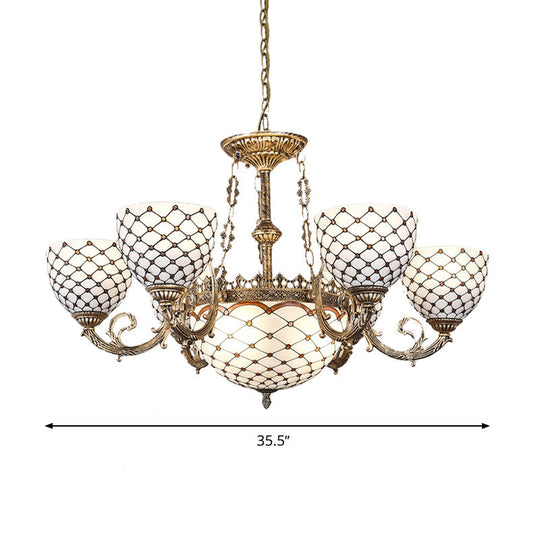 Tiffany Style Beaded Stained Glass Chandelier - Antique Brass Pendant Available in 3 Sizes & 3 Light Options