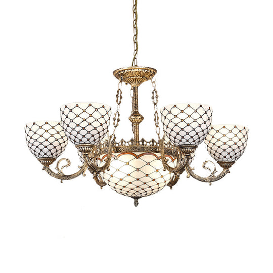 Antique Brass Beaded Chandelier With Tiffany Style Stained Glass - 3/5/9 Lights 23/24.5/31.5W