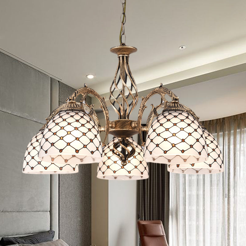 Tiffany Style Beaded Stained Glass Chandelier - Antique Brass Pendant Available in 3 Sizes & 3 Light Options