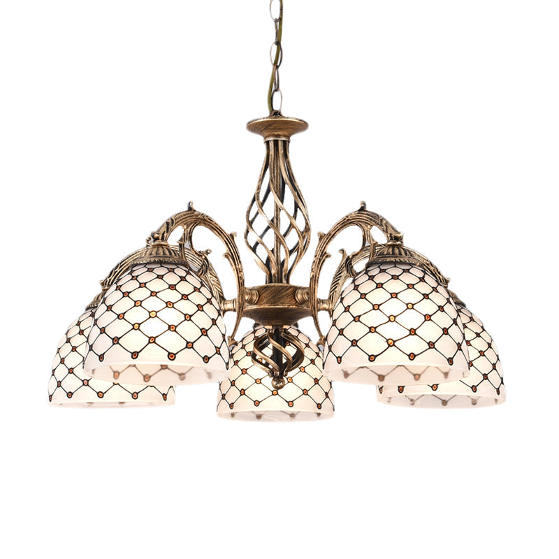 Tiffany Style Beaded Stained Glass Chandelier - Antique Brass Pendant Available in 3 Sizes & 3 Light Options