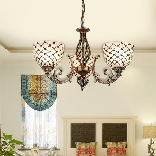 Tiffany Style Beaded Stained Glass Chandelier - Antique Brass Pendant Available in 3 Sizes & 3 Light Options