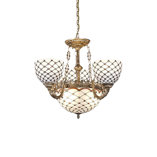 Antique Brass Beaded Chandelier With Tiffany Style Stained Glass - 3/5/9 Lights 23/24.5/31.5W