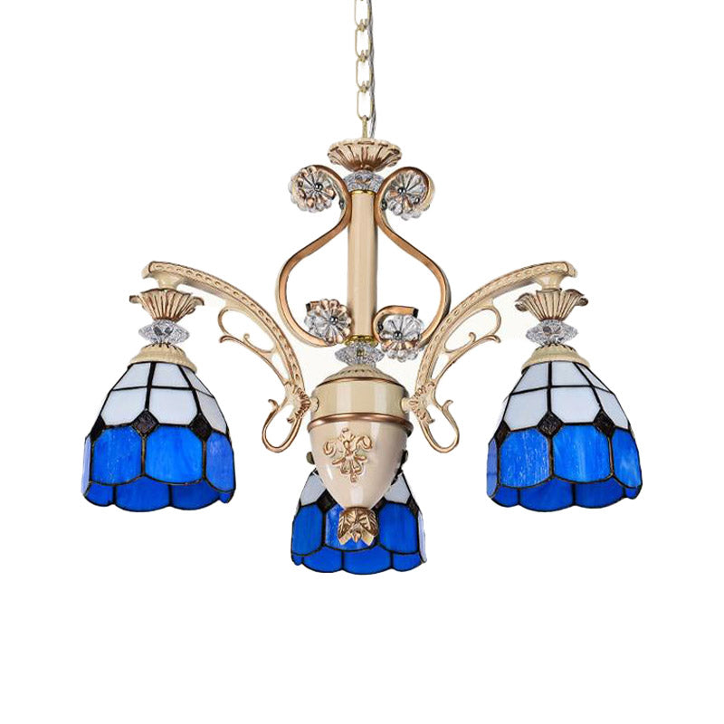 Baroque Cut Glass Chandelier Light - Blue Dome Pendant Lighting Fixture With 5/9/11 Lights Wide