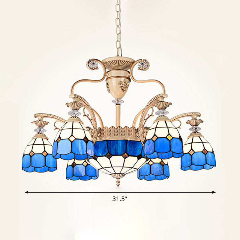 Dazzling Baroque Chandelier in Blue with Cut Glass Pendants - Available in 5, 9 or 11 Lights, 3 Sizes