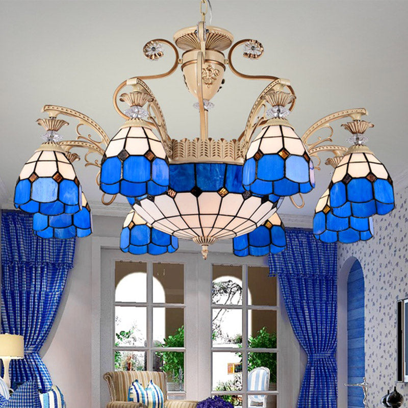 Dazzling Baroque Chandelier in Blue with Cut Glass Pendants - Available in 5, 9 or 11 Lights, 3 Sizes