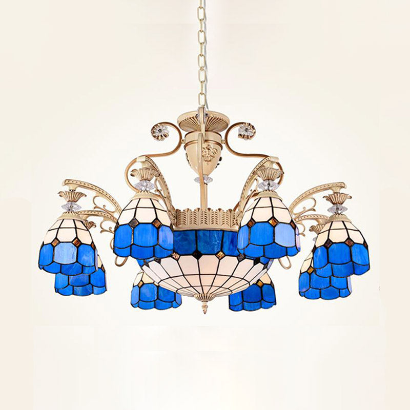 Dazzling Baroque Chandelier in Blue with Cut Glass Pendants - Available in 5, 9 or 11 Lights, 3 Sizes