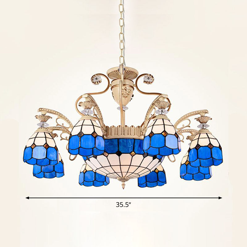 Dazzling Baroque Chandelier in Blue with Cut Glass Pendants - Available in 5, 9 or 11 Lights, 3 Sizes