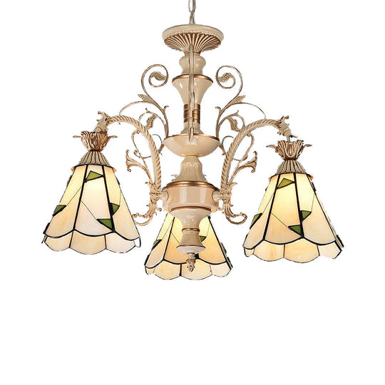 Baroque Stained Glass Chandelier with 3/5 Lights in White and Gold