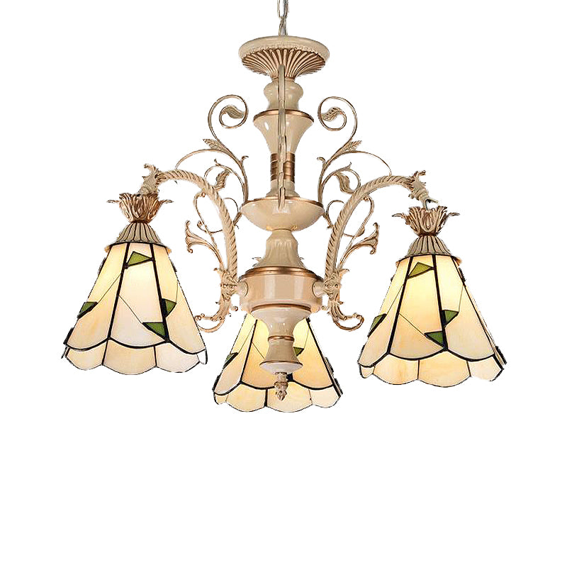 Baroque Stained Glass Chandelier With 3/5 Lights - White And Gold