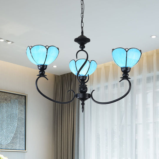 Baroque Scalloped Chandelier - Blue/Clear Glass Pendant Lamp 3/5/6/8 Lights Ideal For Dining Room 3