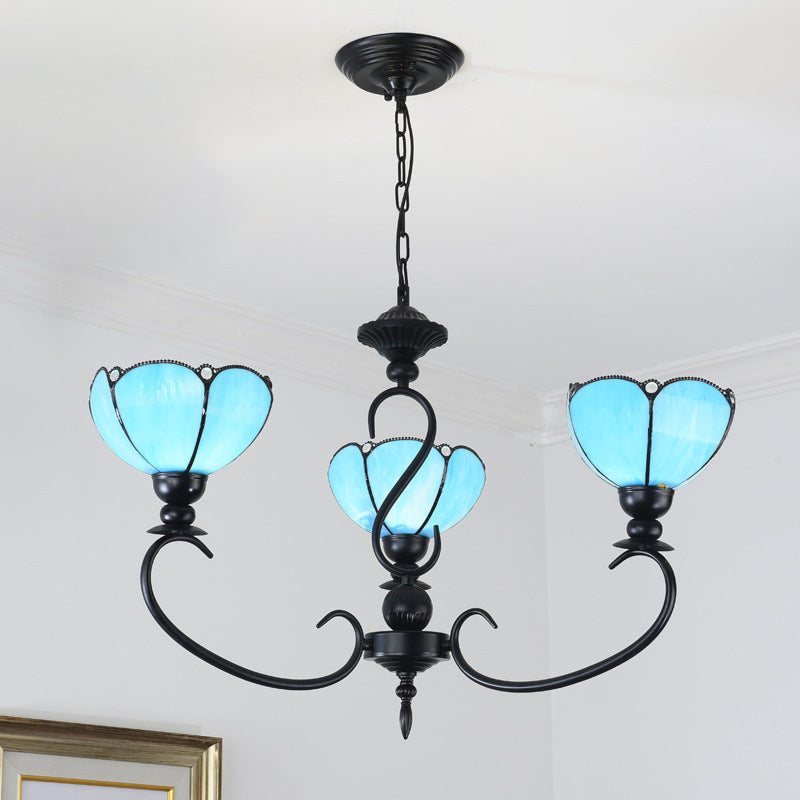 Blue Scalloped Chandelier with Baroque Design - 3 to 8 Lights, Clear & Blue Glass - Perfect for Dining Room