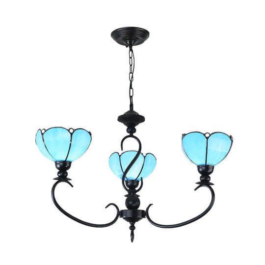 Blue Scalloped Chandelier with Baroque Design - 3 to 8 Lights, Clear & Blue Glass - Perfect for Dining Room