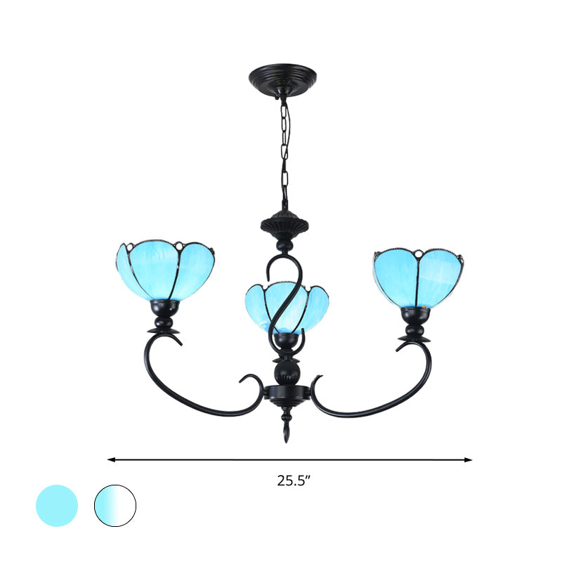 Blue Scalloped Chandelier with Baroque Design - 3 to 8 Lights, Clear & Blue Glass - Perfect for Dining Room