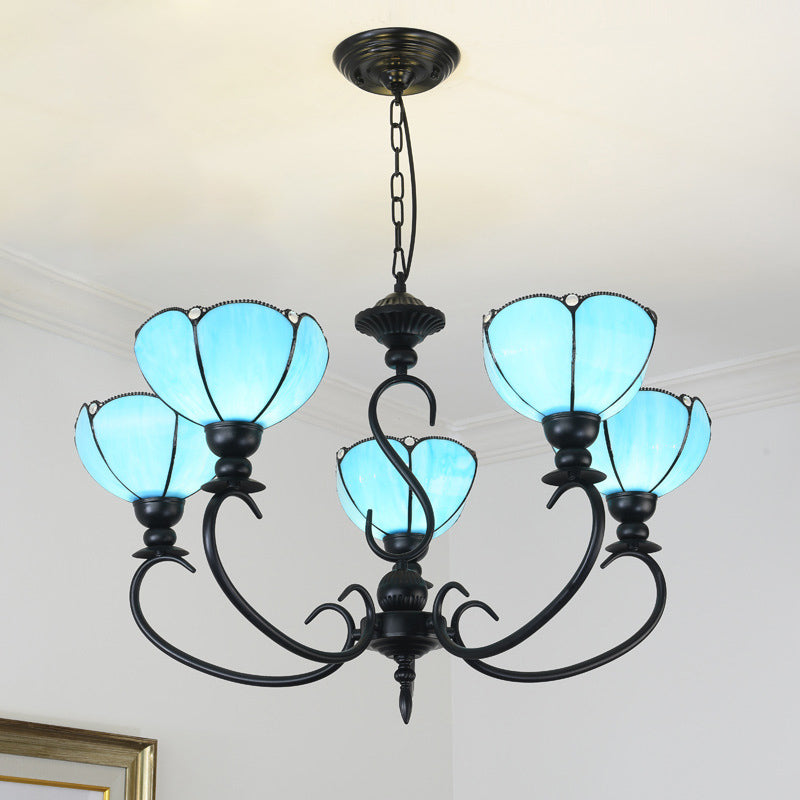 Blue Scalloped Chandelier with Baroque Design - 3 to 8 Lights, Clear & Blue Glass - Perfect for Dining Room