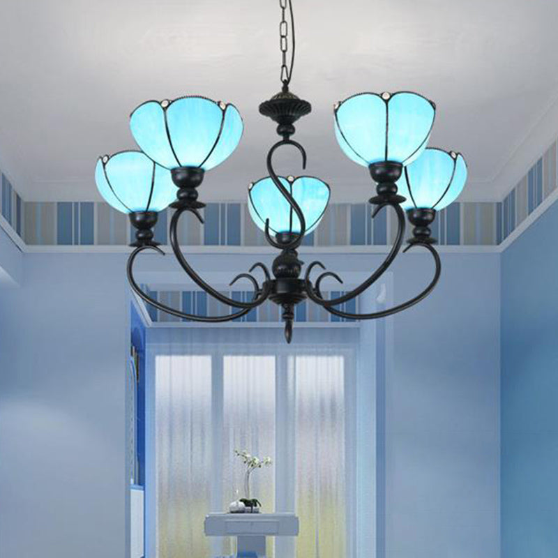 Baroque Scalloped Chandelier - Blue/Clear Glass Pendant Lamp 3/5/6/8 Lights Ideal For Dining Room