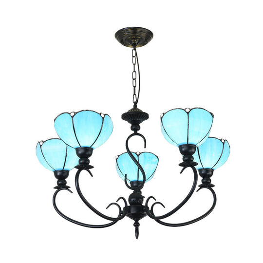 Blue Scalloped Chandelier with Baroque Design - 3 to 8 Lights, Clear & Blue Glass - Perfect for Dining Room