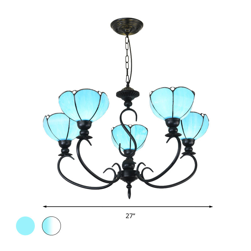 Blue Scalloped Chandelier with Baroque Design - 3 to 8 Lights, Clear & Blue Glass - Perfect for Dining Room