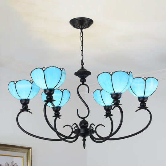 Blue Scalloped Chandelier with Baroque Design - 3 to 8 Lights, Clear & Blue Glass - Perfect for Dining Room