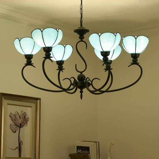 Blue Scalloped Chandelier with Baroque Design - 3 to 8 Lights, Clear & Blue Glass - Perfect for Dining Room