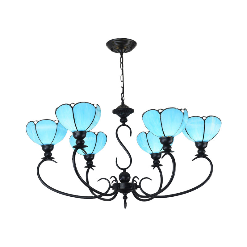 Blue Scalloped Chandelier with Baroque Design - 3 to 8 Lights, Clear & Blue Glass - Perfect for Dining Room