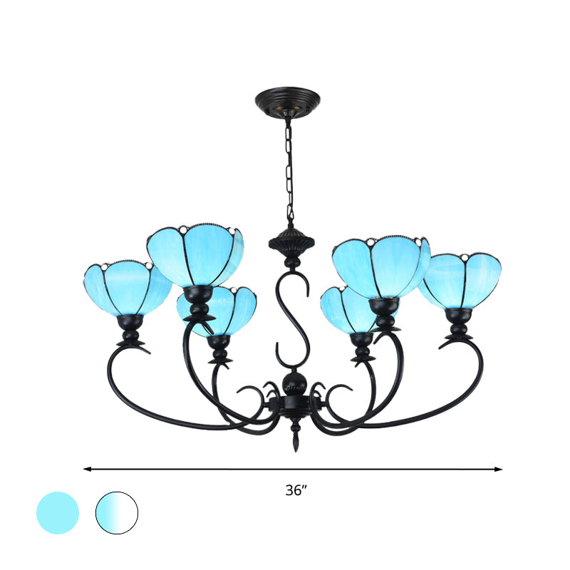 Blue Scalloped Chandelier with Baroque Design - 3 to 8 Lights, Clear & Blue Glass - Perfect for Dining Room