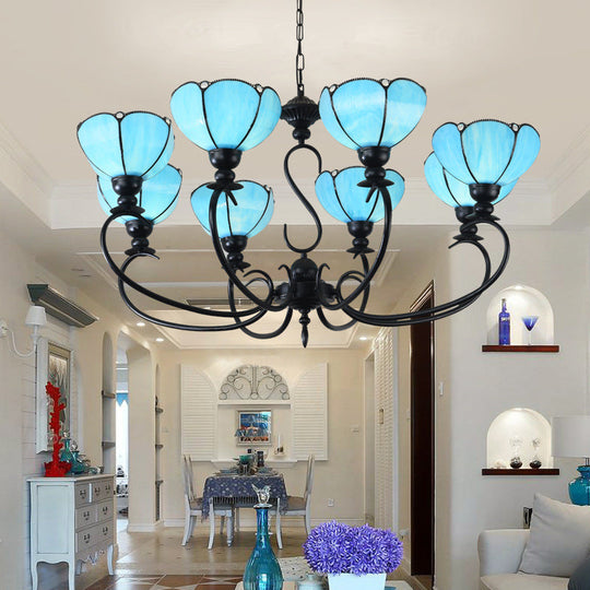 Blue Scalloped Chandelier with Baroque Design - 3 to 8 Lights, Clear & Blue Glass - Perfect for Dining Room