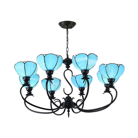 Blue Scalloped Chandelier with Baroque Design - 3 to 8 Lights, Clear & Blue Glass - Perfect for Dining Room