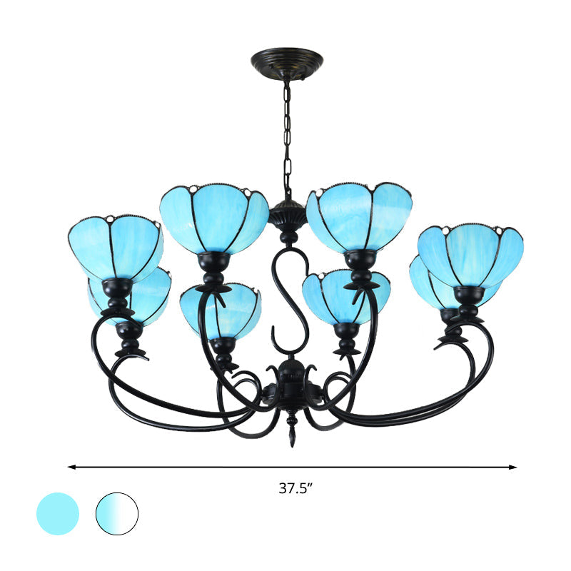 Blue Scalloped Chandelier with Baroque Design - 3 to 8 Lights, Clear & Blue Glass - Perfect for Dining Room