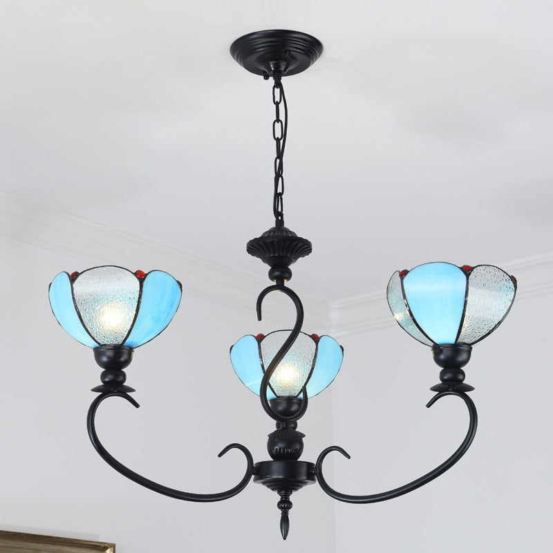 Blue Scalloped Chandelier with Baroque Design - 3 to 8 Lights, Clear & Blue Glass - Perfect for Dining Room