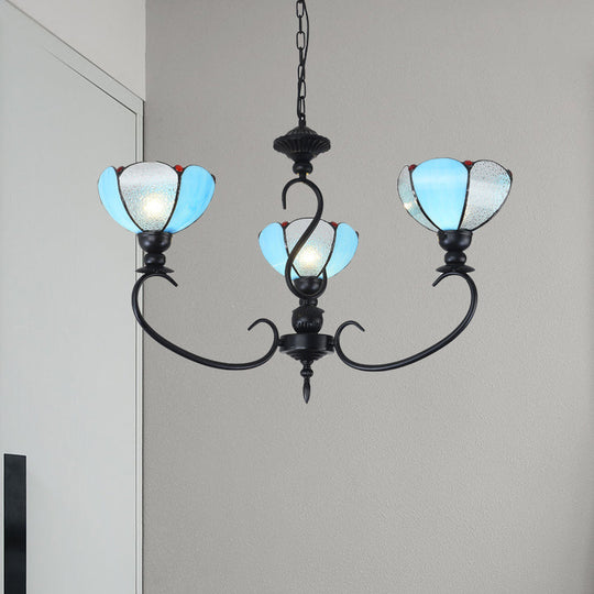 Blue Scalloped Chandelier with Baroque Design - 3 to 8 Lights, Clear & Blue Glass - Perfect for Dining Room