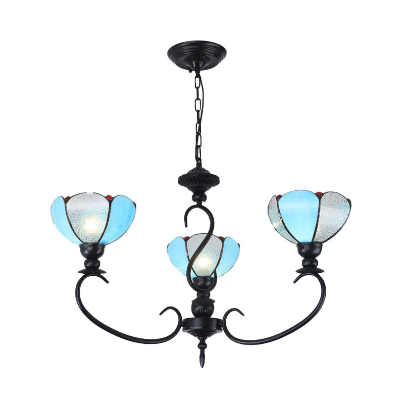 Blue Scalloped Chandelier with Baroque Design - 3 to 8 Lights, Clear & Blue Glass - Perfect for Dining Room