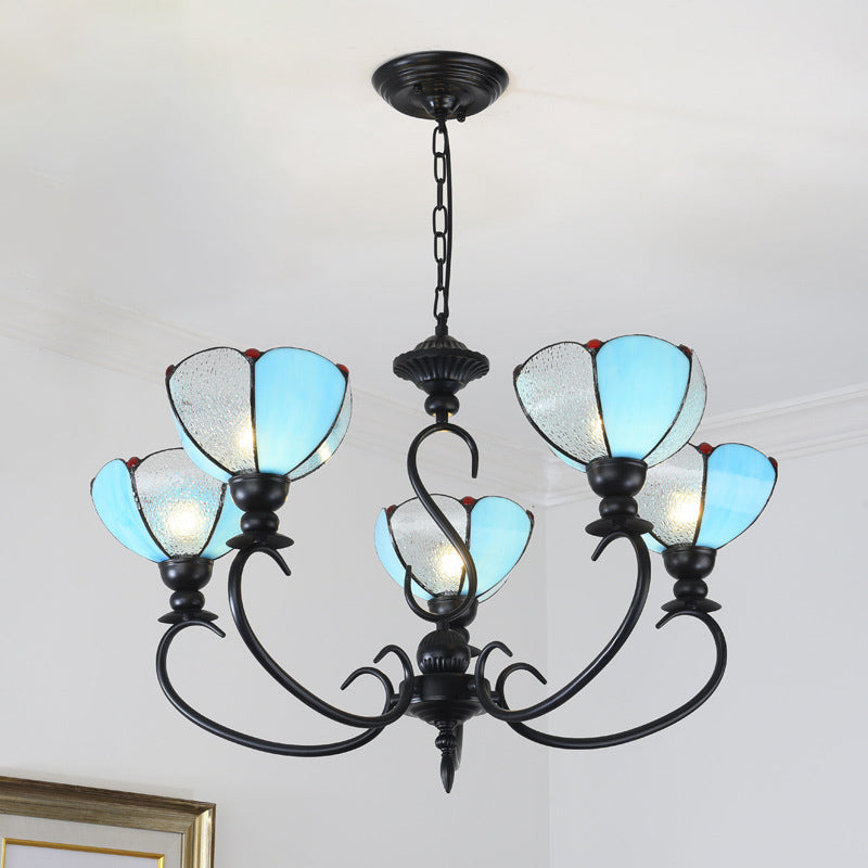 Blue Scalloped Chandelier with Baroque Design - 3 to 8 Lights, Clear & Blue Glass - Perfect for Dining Room