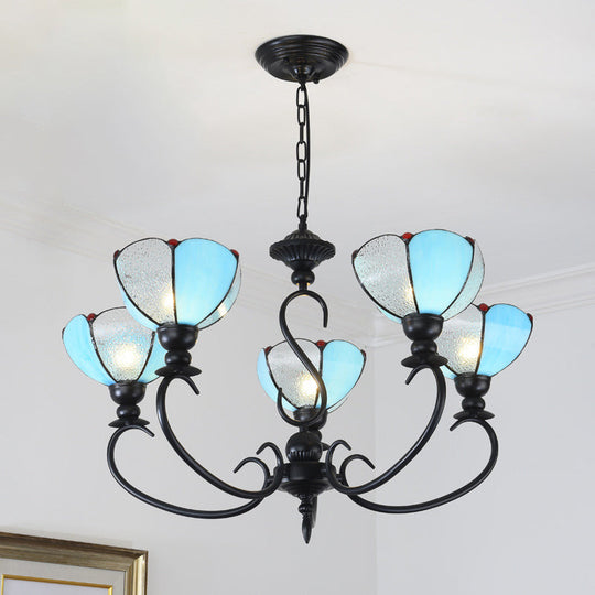 Baroque Scalloped Chandelier - Blue/Clear Glass Pendant Lamp 3/5/6/8 Lights Ideal For Dining Room 5