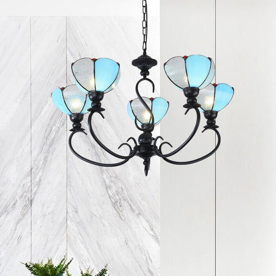 Blue Scalloped Chandelier with Baroque Design - 3 to 8 Lights, Clear & Blue Glass - Perfect for Dining Room