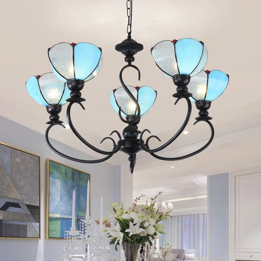 Blue Scalloped Chandelier with Baroque Design - 3 to 8 Lights, Clear & Blue Glass - Perfect for Dining Room