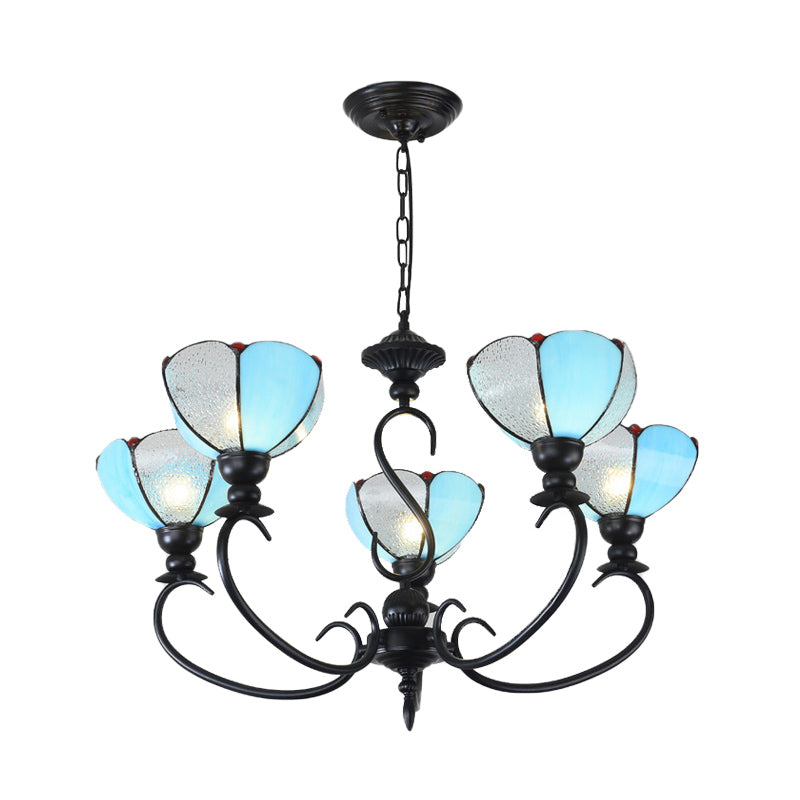 Blue Scalloped Chandelier with Baroque Design - 3 to 8 Lights, Clear & Blue Glass - Perfect for Dining Room